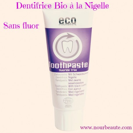 Dentifrice Bio à la Nigelle, sans Fluor. Eco Cosmetics. 75 ml