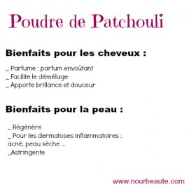 Poudre de patchouli . Poudre cheveux. 50 Gr