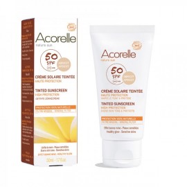 Crème solaire BIO SPF 50 teinte hâlé :abricot 50ml . Acorelle