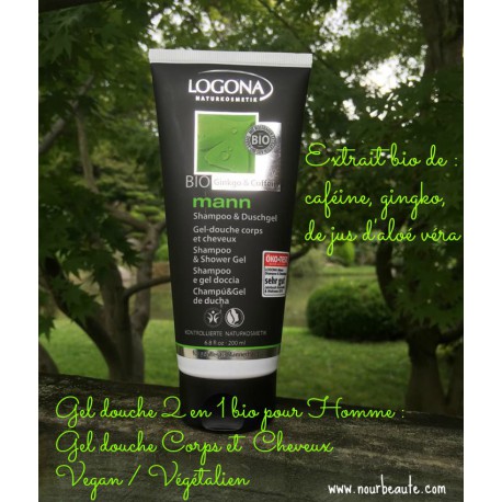 Logona, Gel Douche Corps et Cheveux Bio pour Homme au gingko et Aloé Véra. 200ml Vegan 